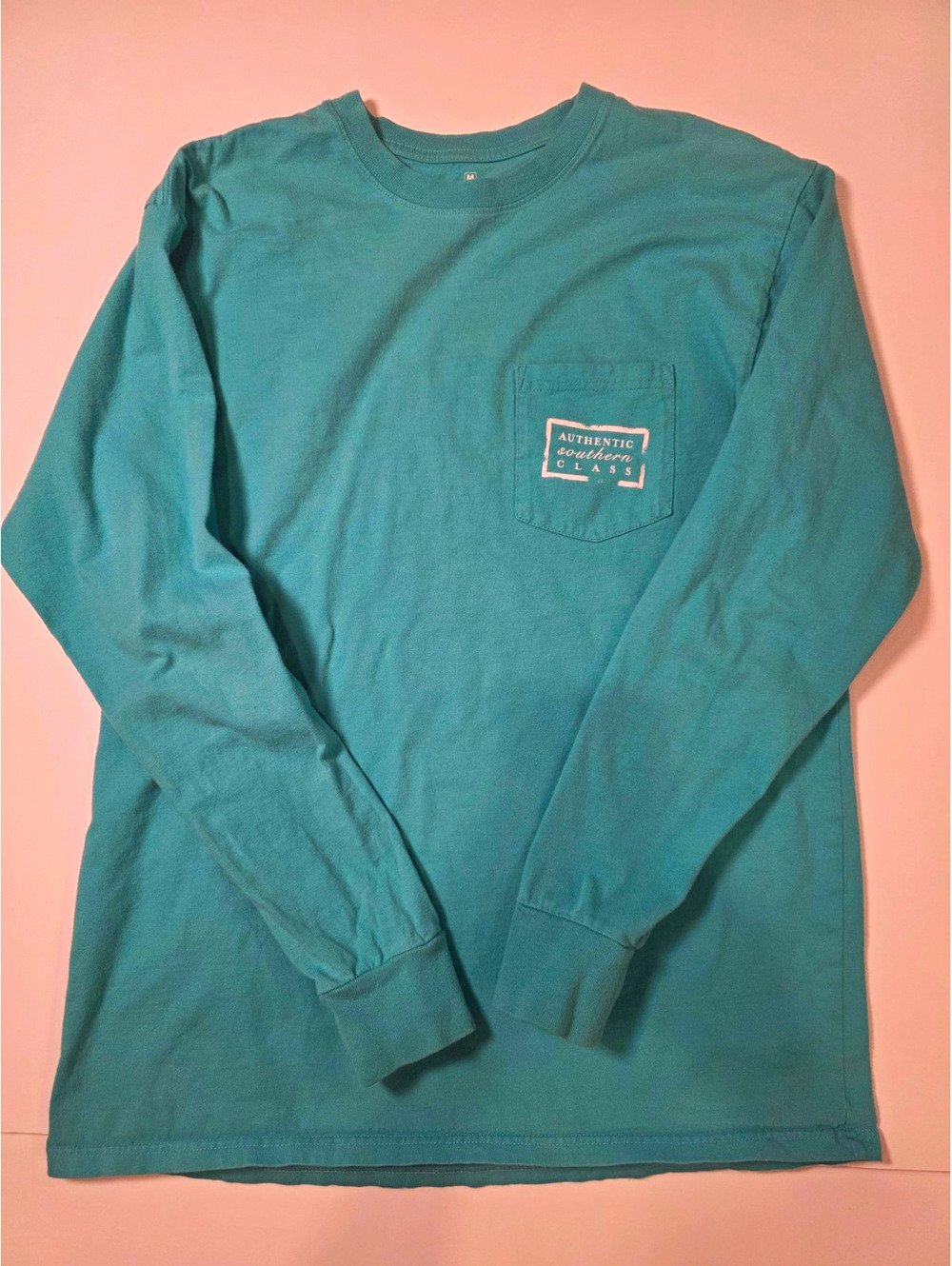 Southern Marsh Men's Medium Teal Long Sleeve Pocket T-Shirt Graphic Tee M